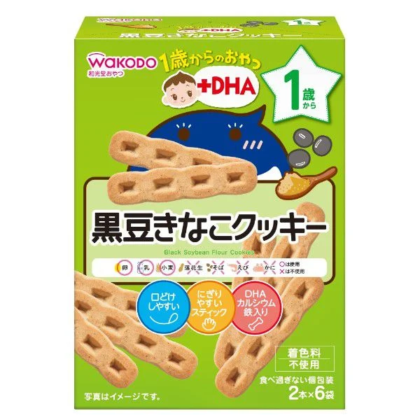 Wakodo Baby Snack + DHA - Black Beans & Kinako Cookie [6bags]