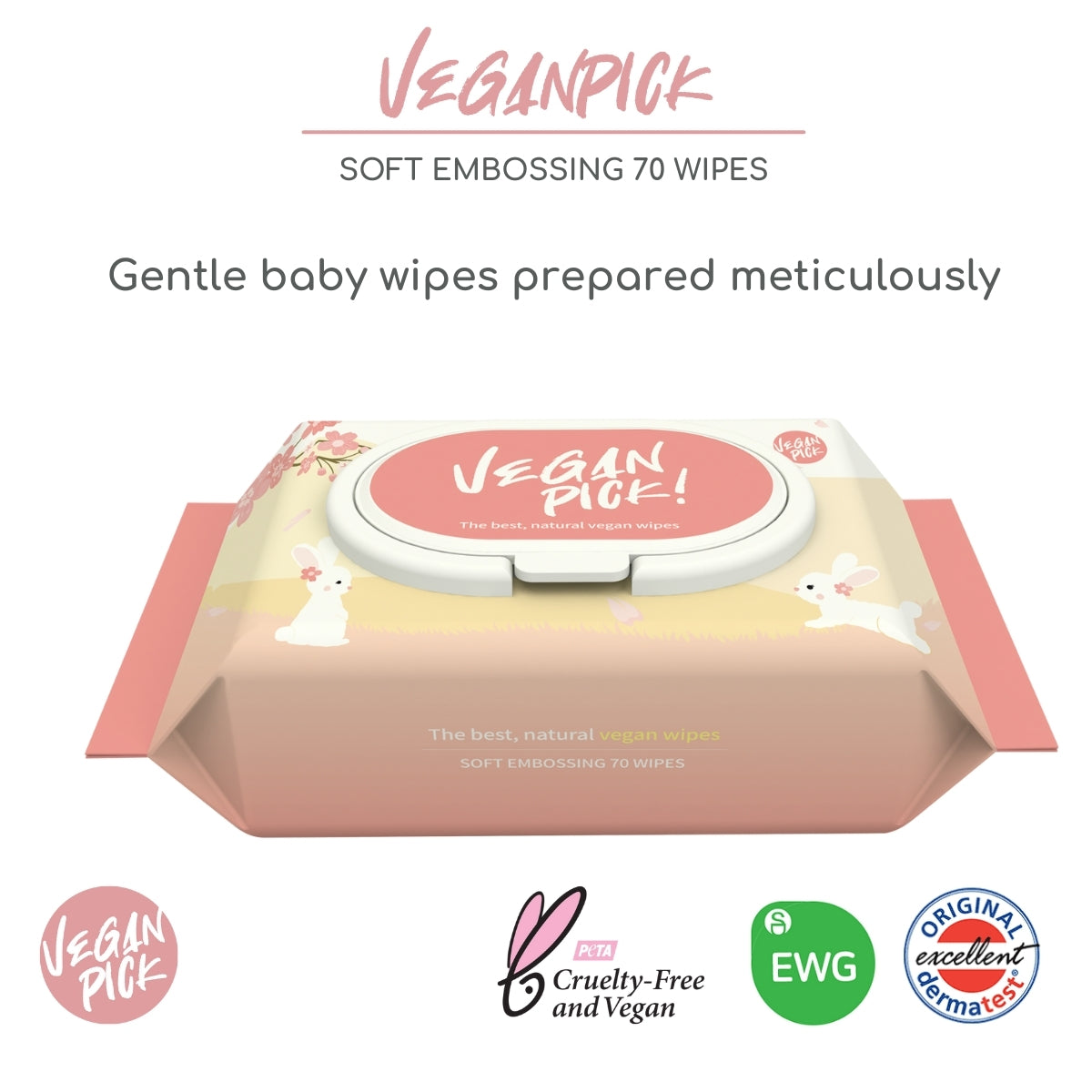 VeganPick Soft Embossing Baby Wipes - 70s