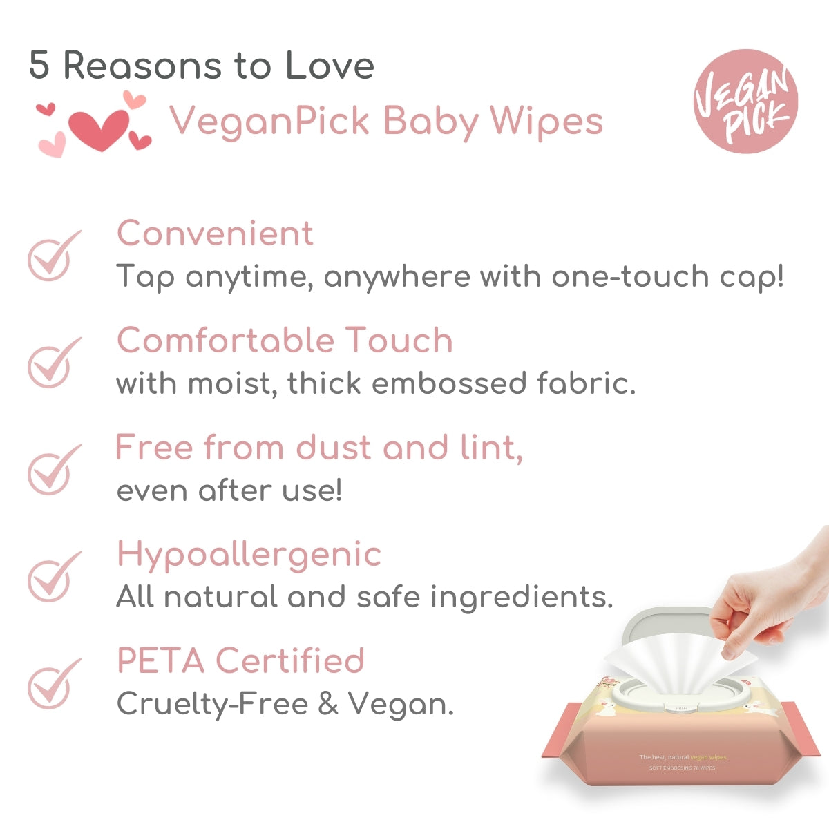 VeganPick Soft Embossing Baby Wipes - 70s